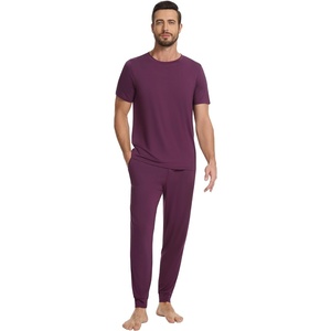 image:imageWiWi Mens Pajama Sets Viscose from Bamboo Sleepwear Short Sleeve Top and Pants Pjs Sets with Pockets Drawstring SXXLAmulberry