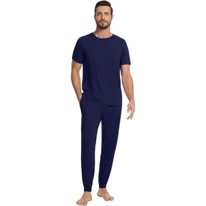 image:imageWiWi Mens Pajama Sets Viscose from Bamboo Sleepwear Short Sleeve Top and Pants Pjs Sets with Pockets Drawstring SXXLAnavy