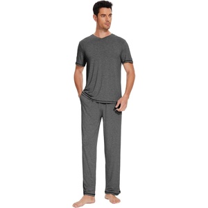 image:imageWiWi Mens Pajama Sets Viscose from Bamboo Sleepwear Short Sleeve Top and Pants Pjs Sets with Pockets Drawstring SXXLBdark Heather Grey