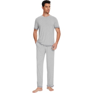 image:imageWiWi Mens Pajama Sets Viscose from Bamboo Sleepwear Short Sleeve Top and Pants Pjs Sets with Pockets Drawstring SXXLBlight Heather Grey