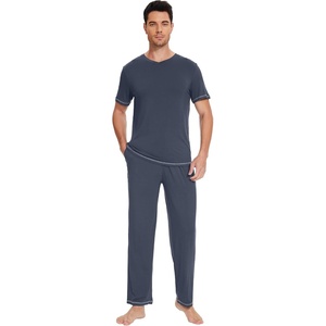 image:imageWiWi Mens Pajama Sets Viscose from Bamboo Sleepwear Short Sleeve Top and Pants Pjs Sets with Pockets Drawstring SXXLBmidnight Blue