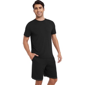 image:imageWiWi Mens Pajamas Set Short Sleeve Top and Shorts Pajama Lightweight Pjs Viscose made from Bamboo Loungewear SXXLBlack
