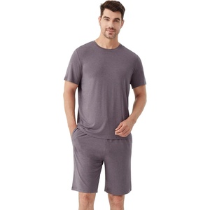 image:imageWiWi Mens Pajamas Set Short Sleeve Top and Shorts Pajama Lightweight Pjs Viscose made from Bamboo Loungewear SXXLMisty Grey