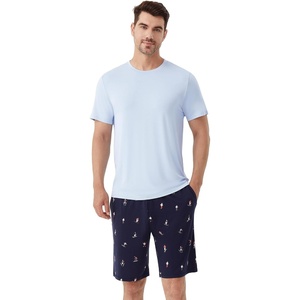 image:imageWiWi Mens Pajamas Set Short Sleeve Top and Shorts Pajama Lightweight Pjs Viscose made from Bamboo Loungewear SXXLSkiing on Navy