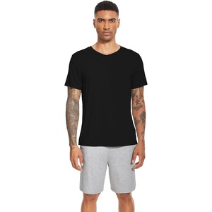 image:imageWiWi Mens Pajamas Set Soft Short Sleeve Pj Sleepwear Top and Shorts Pajama Sets LoungewearViscose from Bamboo S3XAblack  Heather Grey