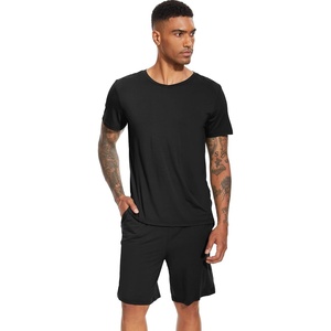 image:imageWiWi Mens Pajamas Set Soft Short Sleeve Pj Sleepwear Top and Shorts Pajama Sets LoungewearViscose from Bamboo S3XAblack