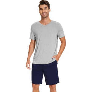 image:imageWiWi Mens Pajamas Set Soft Short Sleeve Pj Sleepwear Top and Shorts Pajama Sets LoungewearViscose from Bamboo S3XAheather Grey  Navy