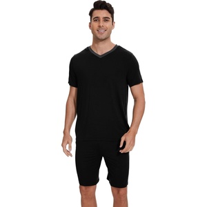 image:imageWiWi Mens Pajamas Set Soft Short Sleeve Pj Sleepwear Top and Shorts Pajama Sets LoungewearViscose from Bamboo S3XBblack