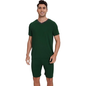 image:imageWiWi Mens Pajamas Set Soft Short Sleeve Pj Sleepwear Top and Shorts Pajama Sets LoungewearViscose from Bamboo S3XBdeep Green