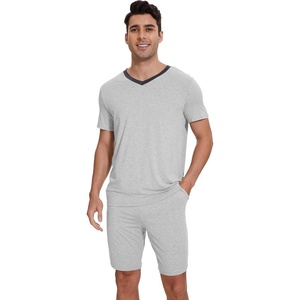 image:imageWiWi Mens Pajamas Set Soft Short Sleeve Pj Sleepwear Top and Shorts Pajama Sets LoungewearViscose from Bamboo S3XBlight Heather Grey