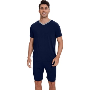 image:imageWiWi Mens Pajamas Set Soft Short Sleeve Pj Sleepwear Top and Shorts Pajama Sets LoungewearViscose from Bamboo S3XBnavy