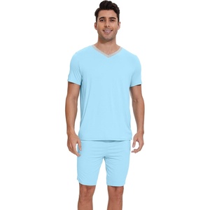image:imageWiWi Mens Pajamas Set Soft Short Sleeve Pj Sleepwear Top and Shorts Pajama Sets LoungewearViscose from Bamboo S3XBpale Blue