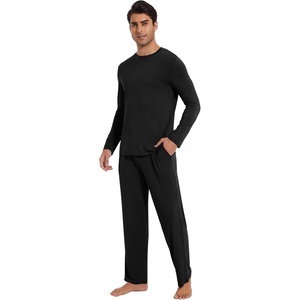 image:imageWiWi Mens Pajamas Set Viscose from Bamboo Long Sleeve Sleepwear Knit Nightwear 2 Pieces Loungewear Sets with Pants SXXLBblack