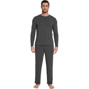 image:imageWiWi Mens Pajamas Set Viscose from Bamboo Long Sleeve Sleepwear Knit Nightwear 2 Pieces Loungewear Sets with Pants SXXLBcharcoal Heather