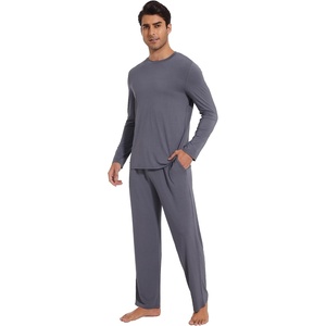 image:imageWiWi Mens Pajamas Set Viscose from Bamboo Long Sleeve Sleepwear Knit Nightwear 2 Pieces Loungewear Sets with Pants SXXLBdark Grey