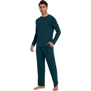 image:imageWiWi Mens Pajamas Set Viscose from Bamboo Long Sleeve Sleepwear Knit Nightwear 2 Pieces Loungewear Sets with Pants SXXLBdeep Teal