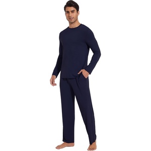 image:imageWiWi Mens Pajamas Set Viscose from Bamboo Long Sleeve Sleepwear Knit Nightwear 2 Pieces Loungewear Sets with Pants SXXLBnavy