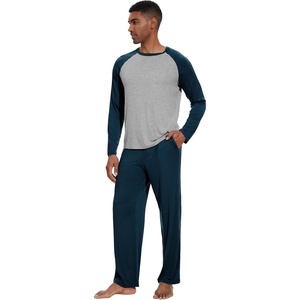 image:imageWiWi Mens Pajamas Set Viscose from Bamboo Long Sleeve Sleepwear Knit Nightwear 2 Pieces Loungewear Sets with Pants SXXLDark Bluish Green