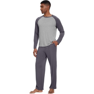 image:imageWiWi Mens Pajamas Set Viscose from Bamboo Long Sleeve Sleepwear Knit Nightwear 2 Pieces Loungewear Sets with Pants SXXLDark Grey