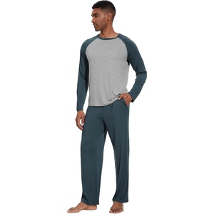 image:imageWiWi Mens Pajamas Set Viscose from Bamboo Long Sleeve Sleepwear Knit Nightwear 2 Pieces Loungewear Sets with Pants SXXLGrayish Blue