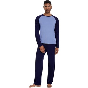 image:imageWiWi Mens Pajamas Set Viscose from Bamboo Long Sleeve Sleepwear Knit Nightwear 2 Pieces Loungewear Sets with Pants SXXLNavy