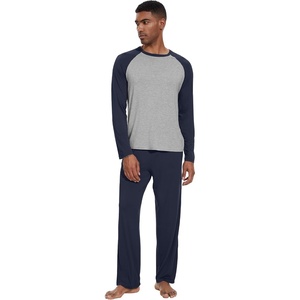 image:imageWiWi Mens Pajamas Set Viscose from Bamboo Long Sleeve Sleepwear Knit Nightwear 2 Pieces Loungewear Sets with Pants SXXLNavy Blue