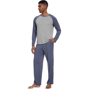 image:imageWiWi Mens Pajamas Set Viscose from Bamboo Long Sleeve Sleepwear Knit Nightwear 2 Pieces Loungewear Sets with Pants SXXLVintage Indigo