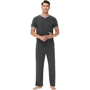 image:imageWiWi Mens Pajamas Set Viscose from Bamboo Short Sleeve Sleepwear Knit Nightwear 2 Pieces Loungewear Sets SXXLCharcoal Heather