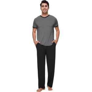 image:imageWiWi Mens Pajamas Set Viscose from Bamboo Short Sleeve Sleepwear Knit Nightwear 2 Pieces Loungewear Sets SXXLDark Heather Grey