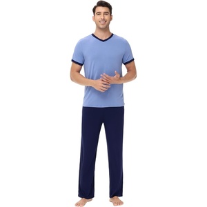 image:imageWiWi Mens Pajamas Set Viscose from Bamboo Short Sleeve Sleepwear Knit Nightwear 2 Pieces Loungewear Sets SXXLFog Blue