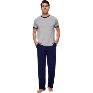 image:imageWiWi Mens Pajamas Set Viscose from Bamboo Short Sleeve Sleepwear Knit Nightwear 2 Pieces Loungewear Sets SXXLLight Heather Grey