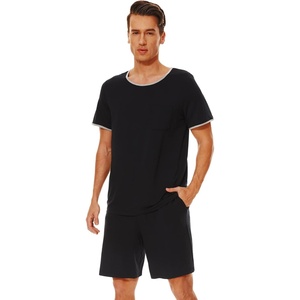 image:imageWiWi Mens Pajamas Set Viscose from Bamboo Short Sleeve Top amp Pajama Shorts Sleepwear Soft Loungewear with Pockets SXXLAblack