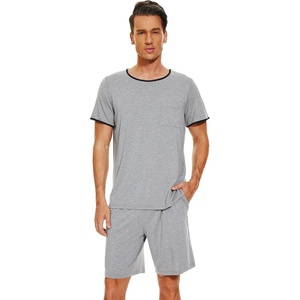 image:imageWiWi Mens Pajamas Set Viscose from Bamboo Short Sleeve Top amp Pajama Shorts Sleepwear Soft Loungewear with Pockets SXXLAheather Grey