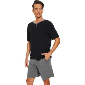 image:imageWiWi Mens Pajamas Set Viscose from Bamboo Short Sleeve Top amp Pajama Shorts Sleepwear Soft Loungewear with Pockets SXXLBblackDark Heather Grey
