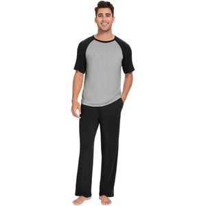image:imageWiWi Mens Short Sleeve Pajamas Set Sleepwear Casual Soft Sleep Sets with Pockets Loungewear Viscose from Bamboo SXXLAblack