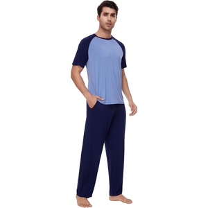 image:imageWiWi Mens Short Sleeve Pajamas Set Sleepwear Casual Soft Sleep Sets with Pockets Loungewear Viscose from Bamboo SXXLAnavy