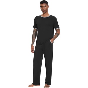 image:imageWiWi Mens Short Sleeve Pajamas Set Sleepwear Casual Soft Sleep Sets with Pockets Loungewear Viscose from Bamboo SXXLBblack