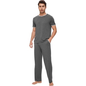 image:imageWiWi Mens Short Sleeve Pajamas Set Sleepwear Casual Soft Sleep Sets with Pockets Loungewear Viscose from Bamboo SXXLBdark Heather Grey