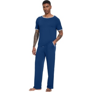 image:imageWiWi Mens Short Sleeve Pajamas Set Sleepwear Casual Soft Sleep Sets with Pockets Loungewear Viscose from Bamboo SXXLBink Blue