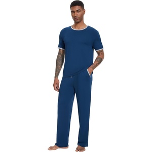 image:imageWiWi Mens Short Sleeve Pajamas Set Sleepwear Casual Soft Sleep Sets with Pockets Loungewear Viscose from Bamboo SXXLBnautical Blue