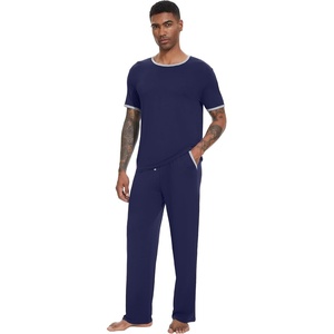 image:imageWiWi Mens Short Sleeve Pajamas Set Sleepwear Casual Soft Sleep Sets with Pockets Loungewear Viscose from Bamboo SXXLBnavy