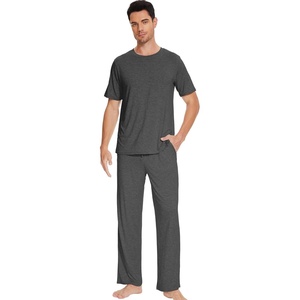 image:imageWiWi Mens Short Sleeve Pajamas Set Sleepwear Casual Soft Sleep Sets with Pockets Loungewear Viscose from Bamboo SXXLCcharcoal Heather