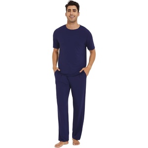 image:imageWiWi Mens Short Sleeve Pajamas Set Sleepwear Casual Soft Sleep Sets with Pockets Loungewear Viscose from Bamboo SXXLCnavy