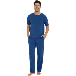 image:imageWiWi Mens Short Sleeve Pajamas Set Sleepwear Casual Soft Sleep Sets with Pockets Loungewear Viscose from Bamboo SXXLCprussian Blue