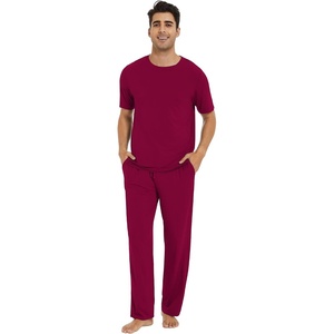 image:imageWiWi Mens Short Sleeve Pajamas Set Sleepwear Casual Soft Sleep Sets with Pockets Loungewear Viscose from Bamboo SXXLCwine