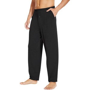 image:imageWiWi Mens Soft Knit Pajama Pants Lightweight Sleep Lounge Bottoms with Pockets Open Fly Sleepwear Sweatpants SXXLBlack
