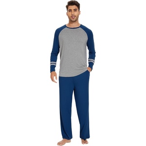 image:imageWiWi Mens Viscose from Bamboo Pajama Sets Long Sleeve Top and Pants Sleepwear Comfy Lightweight Loungewear Set SXXLAink Blue