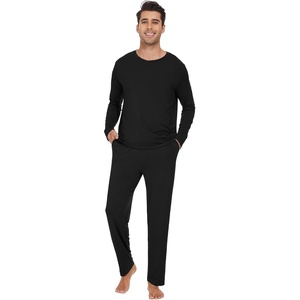 image:imageWiWi Mens Viscose from Bamboo Pajama Sets Long Sleeve Top and Pants Sleepwear Comfy Lightweight Loungewear Set SXXLBblack