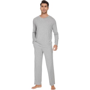 image:imageWiWi Mens Viscose from Bamboo Pajama Sets Long Sleeve Top and Pants Sleepwear Comfy Lightweight Loungewear Set SXXLBlight Heather Grey