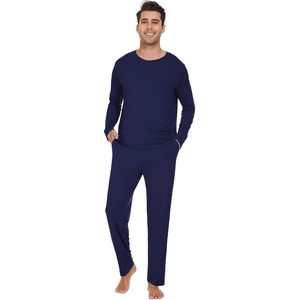 image:imageWiWi Mens Viscose from Bamboo Pajama Sets Long Sleeve Top and Pants Sleepwear Comfy Lightweight Loungewear Set SXXLBnavy